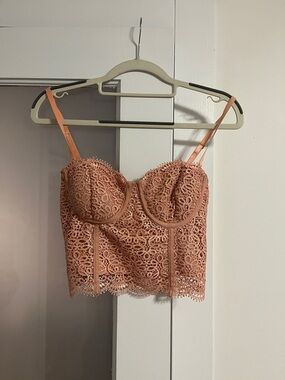 Revamped Rose Pink Lace Longline Bustier Crop Top